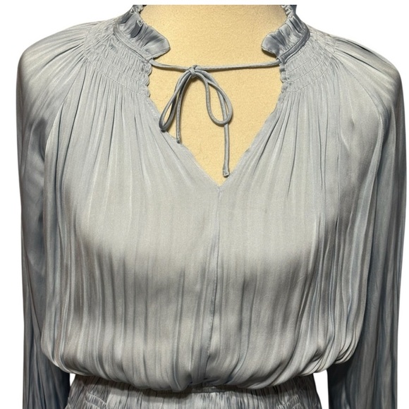 RESET by Jane Blue Pleated Tiered Mini Dress Sleeveless Halter Smocked Waist Sm - Picture 8 of 9